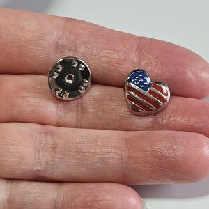 *Sale* American Flag Heart Patriotic Lapel Hat Pin Back Tie Tack Enamel Vintage